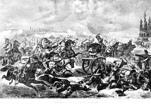 Det 7. preussiske kyrasserregiment møder franske våben ved slaget ved Mars-La-Tour 16. august 1870