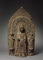 Estela xinesa en la qual apareixen Buda i dos bodhisattves, període Wei, c. 536 e.c.