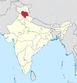 Himachal Pradeshin sijainti Intian kartalla.