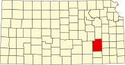 Map of Kansas highlighting Greenwood County