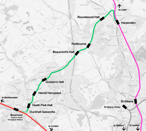 An outline map of the "Nicky line" railway