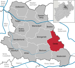Läget för staden Oelde i Kreis Warendorf