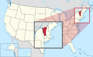 Peta Amerika Serikat dengan Vermont ditandai