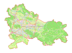 Mapa konturowa gminy miejskiej Lublana, na dole po prawej znajduje się punkt z opisem „Malo Trebeljevo”