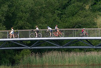 Folke Bernadottes bro är avsedd för både cyklister och fotgängare.