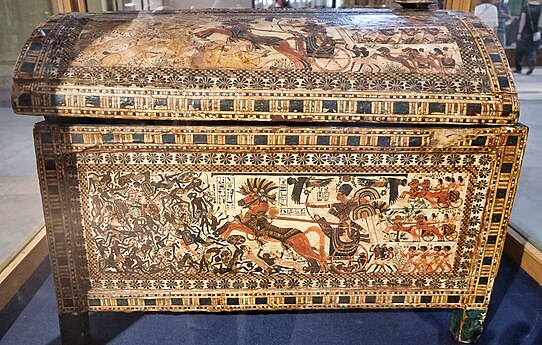 Ancient Egyptian rosettes on the wooden chest of Tutankhamun, 1336-1327 BC, wood inlayed with ivory, Egyptian Museum, Cairo[8]