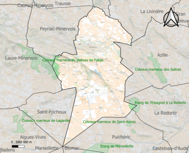 Carte des ZNIEFF de type 1 sur la commune.