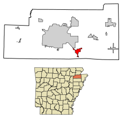 Location of Bay in Craighead County, Arkansas.