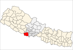 Kapilvastu District i Lumbini Zone (grå) i Western Development Region (grå + lysegrå)