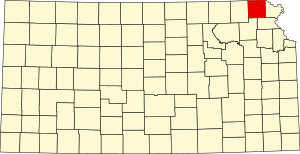 Map of Kansas highlighting Brown County