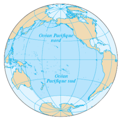 Carte de l'océan Pacifique avec ses mers bordières.