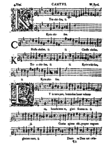 La partie « cantus », de la messe à quatre voix de Byrd : début du Kyrie.