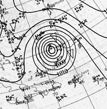 A map of the hurricane's isobars north of Hispaniola