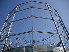 Gas holder at Cross Gates, Leeds, first of a former twin holder station built around 1900.