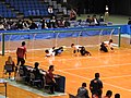 Japan defending a throw from Thailand. Regional goalball championships, Chiba, Japan (2019).