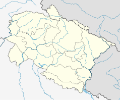 Mapa konturowa Uttarakhandu, po lewej nieco na dole znajduje się punkt z opisem „Kashirampur”