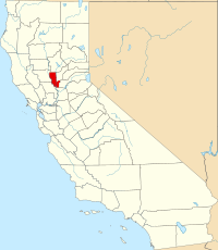 Map of Kalifornija highlighting Sutter County