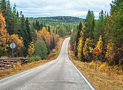 Tie kulkee kohti etelää Suomussalmen Vaarannivan kylässä.