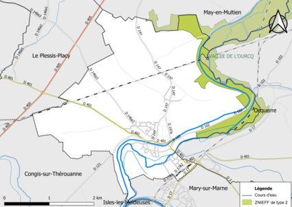 Carte des ZNIEFF de type 2 de la commune.