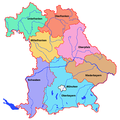 Harta landului Bavaria cu cele 7 regiuni administrative