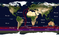 The Clipper Route followed by ships sailing between England and Australia/New Zealand.