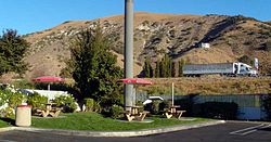 Gorman, California, in 2008, from the west side of Interstate 5, which is marked by the white truck