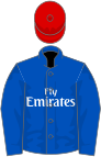 Gros bleu, le logo "Emirates" blanc (Godolphin), toque rouge