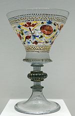 clear goblet decorated with roses