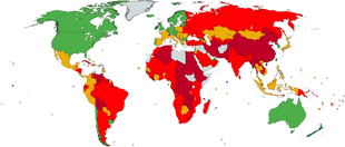 Carte du monde, où les pays sont colorés selon leur indice de liberté économique