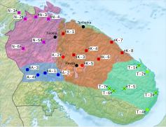 Dialectes Sami i pobles a Rússia (a la dreta en verd clar, el Sami de Ter