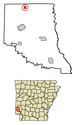 Location of Gillham in Sevier County, Arkansas.