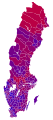 Votes by municipality as a scale from red/Left-wing bloc to blue/Centre-right bloc.