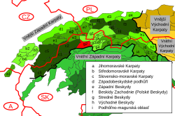 Poloha Kysucké vrchoviny v rámci Karpat