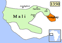 მალის იმპერია და მი��� გვერდით სონგაის იმპერია დაახლ. 1350 წ.
