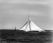 Reliance passing the Brenton Reef light ship at high speed, 1903. Photograph by Nathaniel Livermore Stebbins.