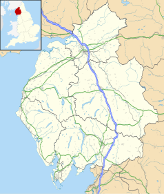 Mapa konturowa Kumbrii, blisko centrum na dole znajduje się punkt z opisem „Ambleside”