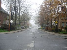 Looking east down Hurndale Avenue, a residential street in Playter Estates.