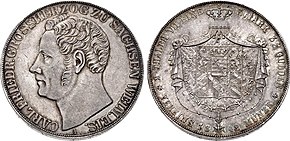 Carl Friedrich, Doppeltaler von 1842, Mzz. A, nach dem 14-Taler-Fuß (2 THALER VII EINE F: MARK 3½ GULDEN VEREINSMÜNZE)