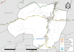 Carte en couleur présentant le réseau hydrographique de la commune