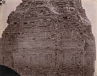 Close view of temple façade showing the detail of mouldings and sculpture niches, 1878