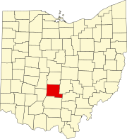 Kort over Ohio med Pickaway County markeret