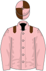 Pink, brown epaulets, pink sleeves, pink cap, brown quartered