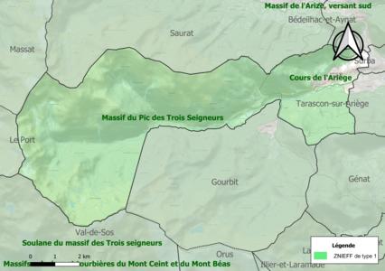 Carte des ZNIEFF de type 1 sur la commune.