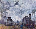 "Boanhoaf Saint Lazare in Paris, Ounkumst fon aan Toach" Skilleroatsje fon 1877, deerap Monet aan Boanhoaf moald häd.