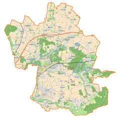 Mapa konturowa gminy Długołęka, u góry znajduje się punkt z opisem „Pałac w Zaprężynie”