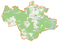 Mapa konturowa gminy Dziemiany, na dole znajduje się punkt z opisem „Raduń-Osiedle”