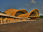 The iconic golden snail IMAX special-built cinema at Taman Mini Indonesia Indah. It was the only IMAX cinema in Indonesia until the opening of an IMAX screen in Gandaria City in the 2010s