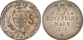 Carl August, Gulden von 1813 nach dem Konventionsmünzfuß (XX / EINE FEINE / MARK), Mmz. L. S.