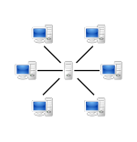 A diagram of a server-based computer network.