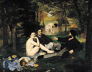 Le Déjeuner sur l'herbe, peint en 1862 et 1863 par Édouard Manet (musée d'Orsay, Paris). (définition réelle 1 642 × 1 294)